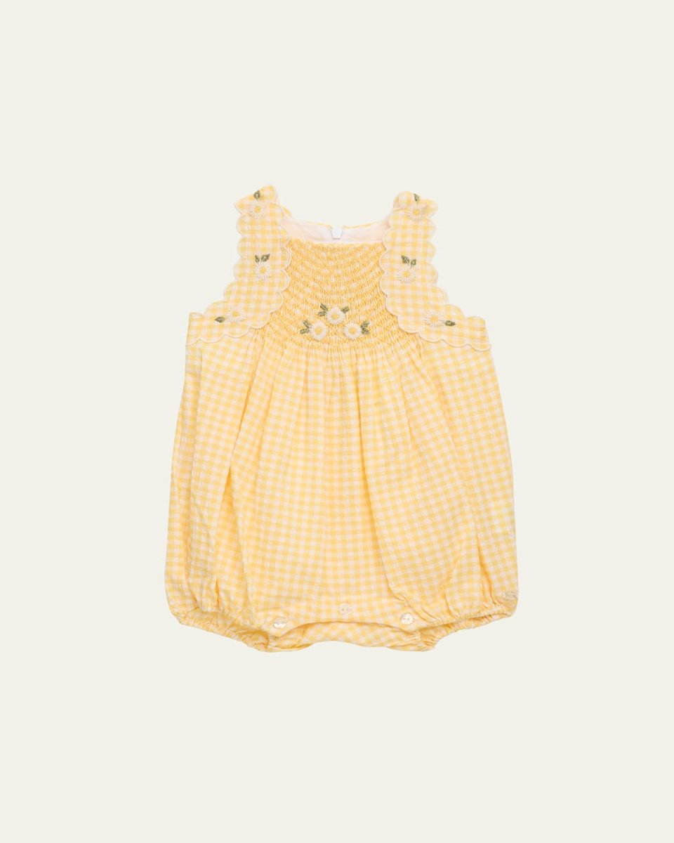 Girl's Gingham-Print Bubble Romper, Size 6M-